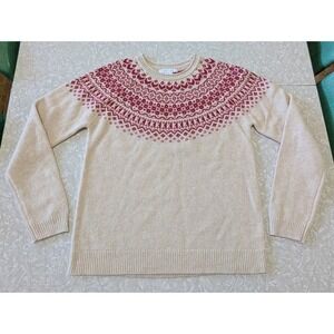 Tabitha Webb Medium Fair Isle Nordic Lambswool Blend‎ Sweater Cream/Red